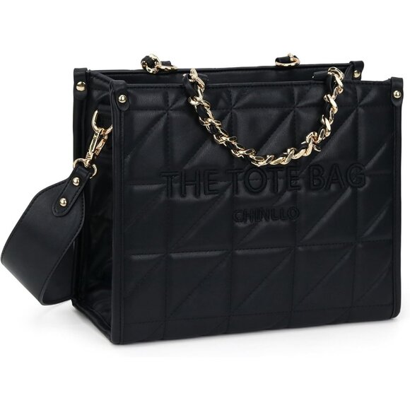 Luxurious Black Quilted Tote Bag with Shoulder Strap - Perfect for Organizing - Picture 1 of 6